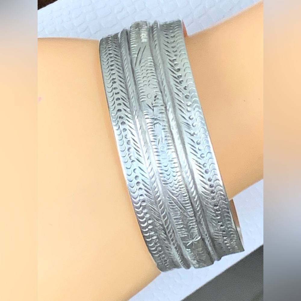 Antique - Real Solid 999 Fine Silver Cuff Bracelet - image 1